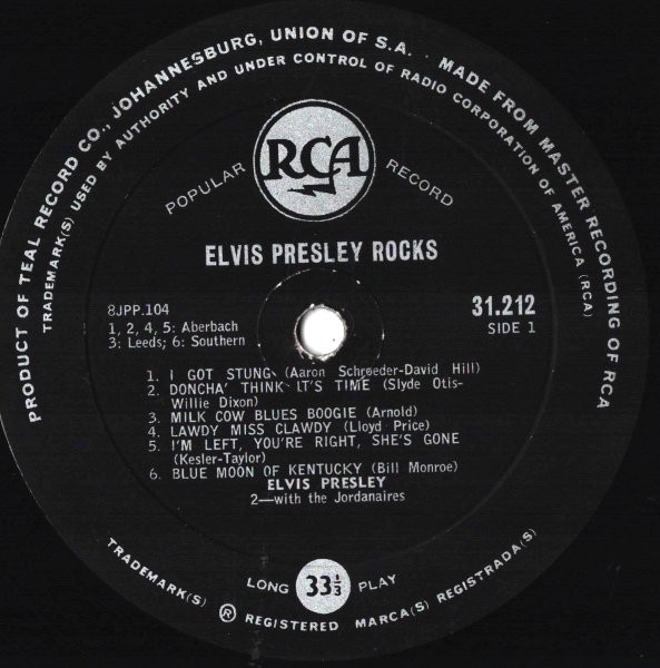 31 212 Elvis Presley Rocks Orig RCA Blk Lbl M/M - Image 3