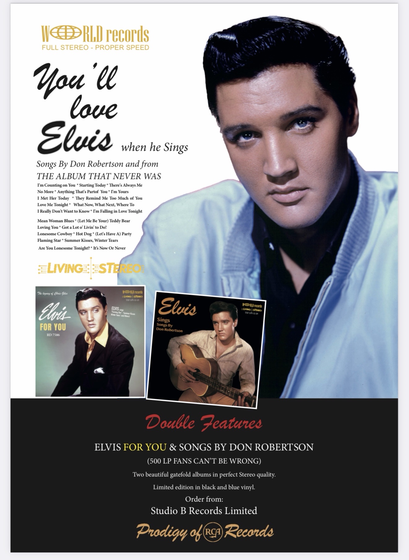 ELVIS PRESLEY – ELVIS FOR YOU – DOUBLE FEATURES – LIMITED EDITION 2LP BLACK VINYL – ONLY 500 COPIES PRE ORDER